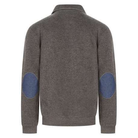 Sweat taupe uni avec une coupe droite, des coudières et un col boutonné - Image 2