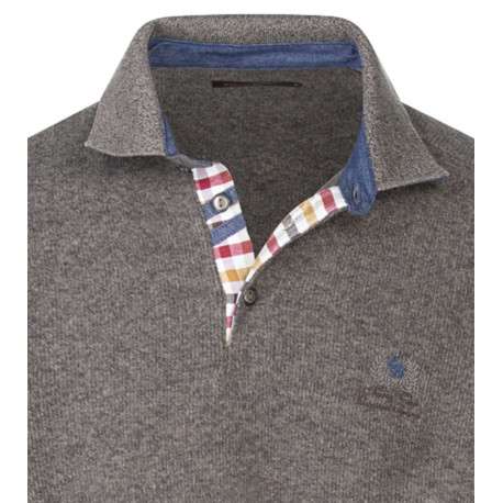 Sweat taupe uni avec une coupe droite, des coudières et un col boutonné - Image 3