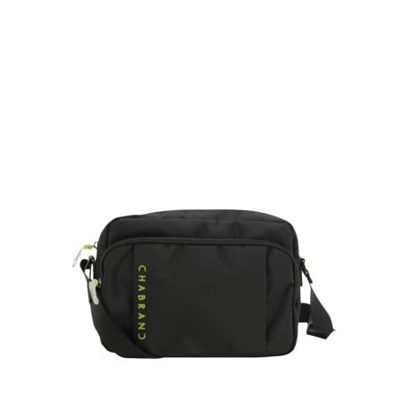 Sacoche noire unie avec bandoulière ajustable en tissu avec plusieurs poches