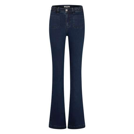 Jean en coton mélangé brut uni à coupe bootcut et nattes denim à la taille