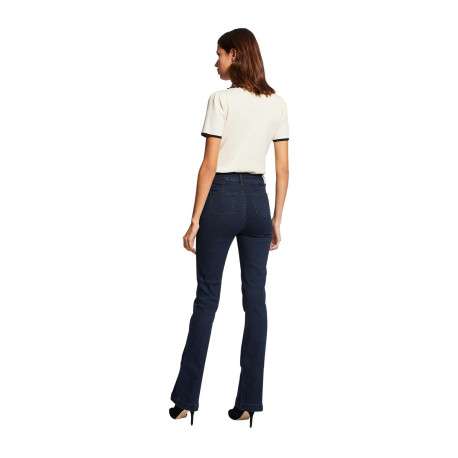 Jean en coton mélangé brut uni à coupe bootcut et nattes denim à la taille - Image 3