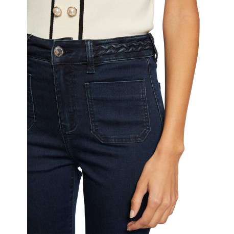 Jean en coton mélangé brut uni à coupe bootcut et nattes denim à la taille - Image 4