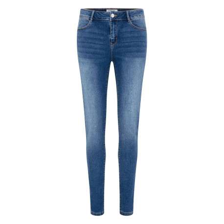 Jean en coton mélangé stone uni avec une coupe slim et passants pour ceinture