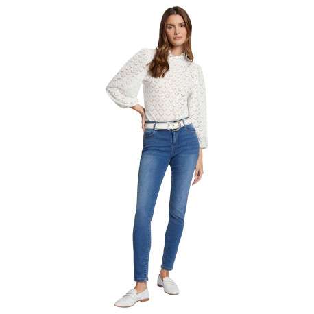 Jean en coton mélangé stone uni avec une coupe slim et passants pour ceinture - Image 2