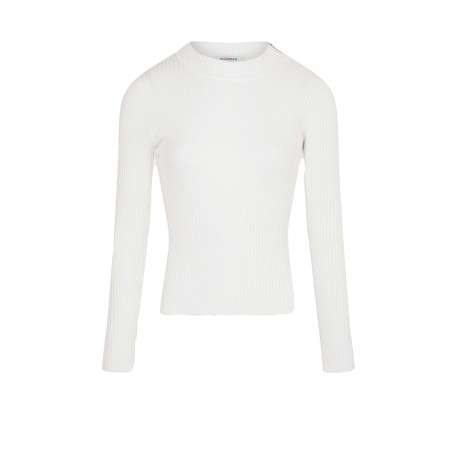 Pull écru uni avec une coupe ajustée, un col rond et zip à l'épaule