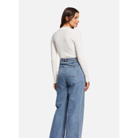 Pull écru uni avec une coupe ajustée, un col rond et zip à l'épaule - Image 2