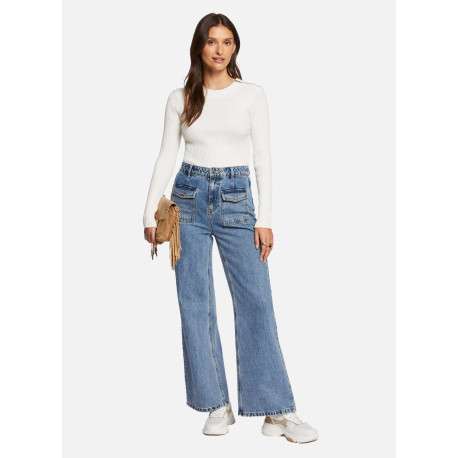 Pull écru uni avec une coupe ajustée, un col rond et zip à l'épaule - Image 4