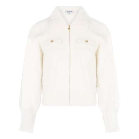 Gilet écru uni à coupe droite avec des manches longues et zip doré