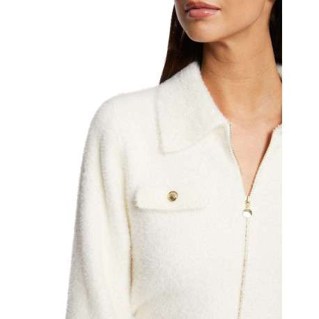 Gilet écru uni à coupe droite avec des manches longues et zip doré - Image 4
