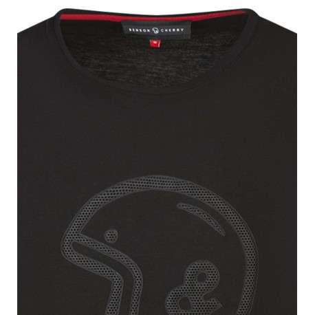 T-shirt en coton noir avec un col rond et logo de la marque en relief noir - Image 3