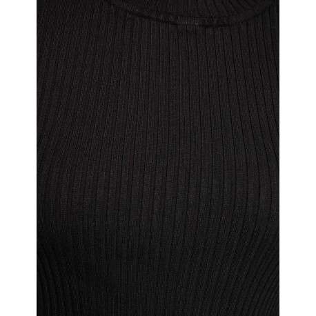 Pull noir uni ajusté en côtes plates, à col rond et à manches longues - Image 5