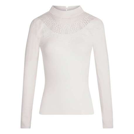 Pull écru uni à coupe ajustée avec col rond et à manches longues