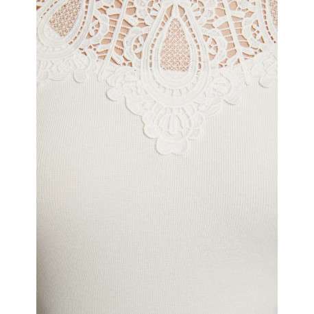 Pull écru uni à coupe ajustée avec col rond et à manches longues - Image 5