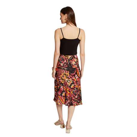 Jupe longue rouge à imprimé multicolore avec une coupe midi fluide - Image 3