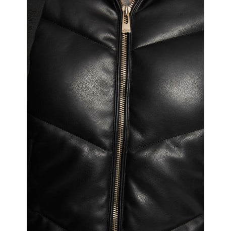 Doudoune noire uni à coupe cintrée, col à capuche avec lacet de serrage - Image 5