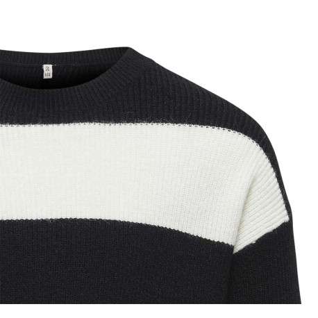 Pull blanc rayé à coupe droite, col rond et à manches longues - Image 3