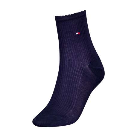 Chaussettes hautes marine unies avec une coupe mi-haute et dentelées