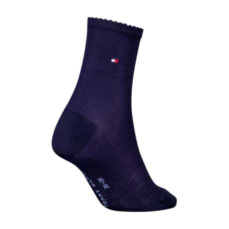 Chaussettes hautes marine unies avec une coupe mi-haute et dentelées - Image 2