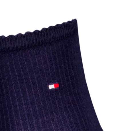 Chaussettes hautes marine unies avec une coupe mi-haute et dentelées - Image 3