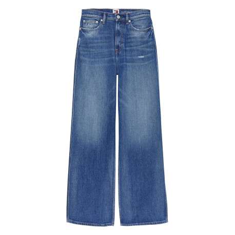 Jean en coton régénératif bleu délavé aux cuisses à coupe bootcut