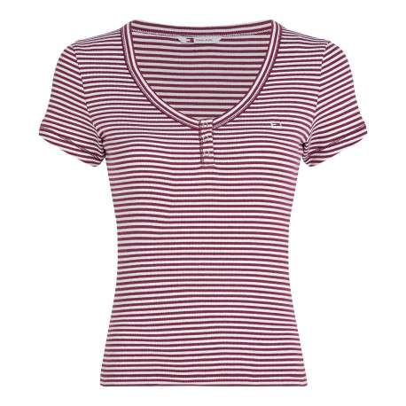 T-shirt en coton bordeaux côtelé à rayures et à coupe près du corps