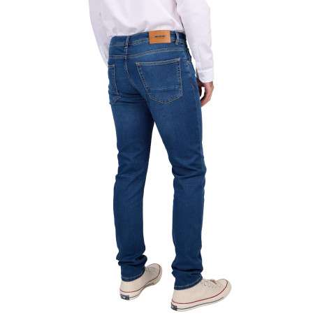 Jean indigo délavé avec une coupe ajustée et des passants pour la ceinture - Image 2