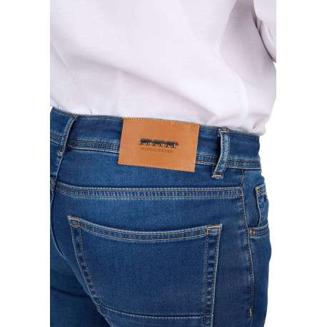 Jean indigo délavé avec une coupe ajustée et des passants pour la ceinture - Image 3