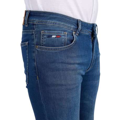 Jean indigo délavé avec une coupe ajustée et des passants pour la ceinture - Image 4