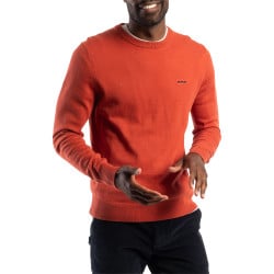 Pull en coton orange uni avec une coupe droite et un col rond en bord côte
