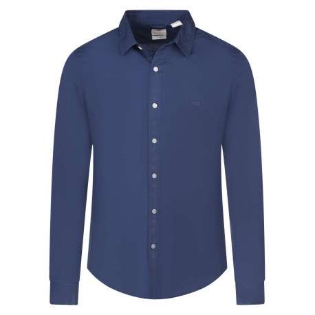 Chemise en coton marine unie avec une coupe droite et un col français