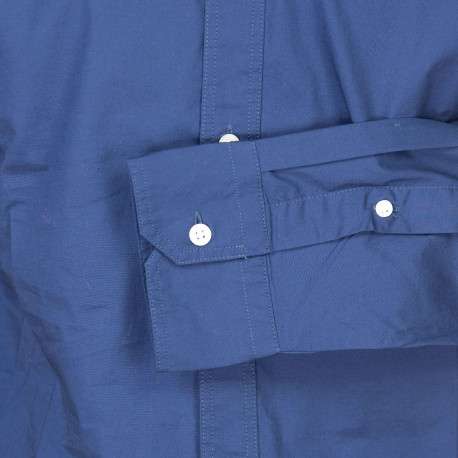 Chemise en coton marine unie avec une coupe droite et un col français - Image 3