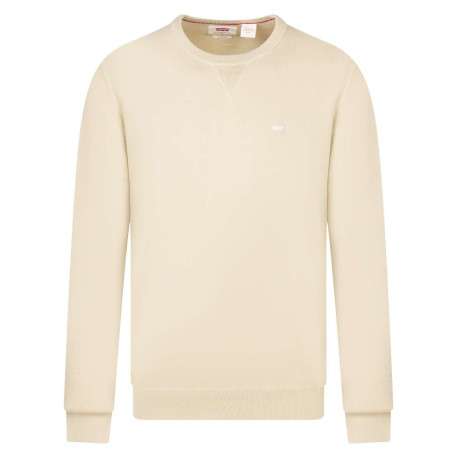 Pull beige uni avec une coupe droite à col rond et logo iconique