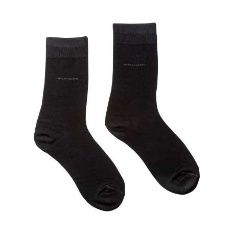 Chaussettes hautes noires unies avec nom de la marque en gris anthracite