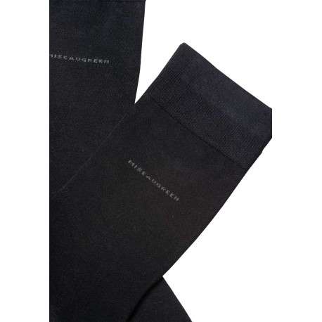 Chaussettes hautes noires unies avec nom de la marque en gris anthracite - Image 2