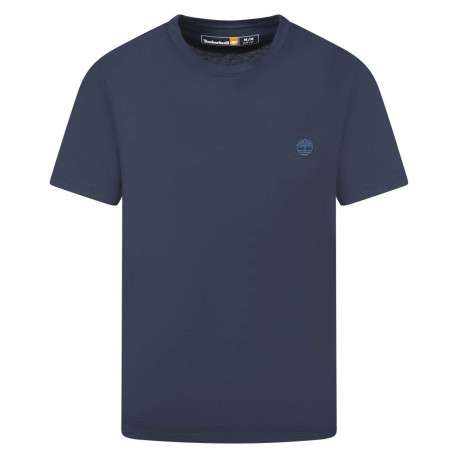 T-shirt en coton marine uni avec une coupe droite à col rond et logo