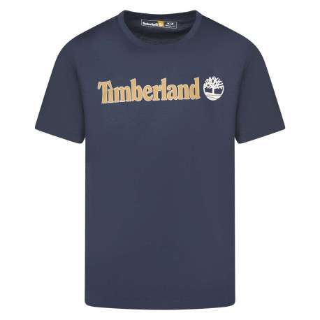 T-shirt en coton marine uni avec nom iconique et une coupe droite