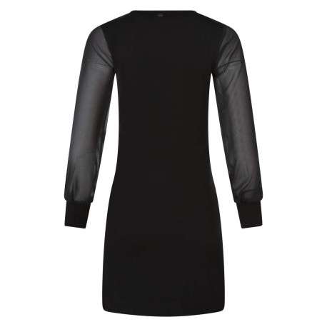 Robe courte noire unie ajustée, col v et à manches longues en voile - Image 2