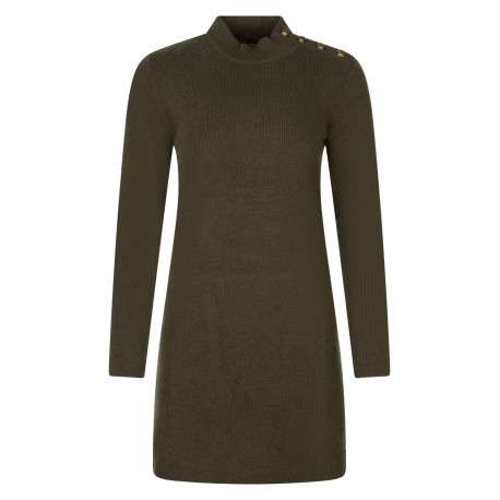 Robe courte kaki unie avec une coupe droite à col montant et des boutons