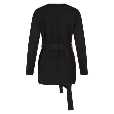 Gilet Gaxina noir uni à col v, manches longues et ceinture amovible - Image 2