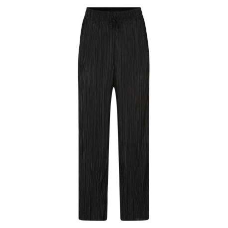 Pantalon noir uni avec une coupe large et un lien de serrage à la taille