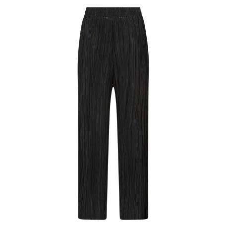 Pantalon noir uni avec une coupe large et un lien de serrage à la taille - Image 2