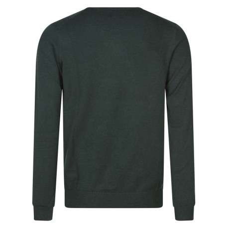 Pull vert uni avec une coupe droite et un col rond au nom de la marque - Image 2