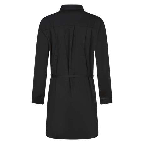 Robe courte noire unie avec une coupe droite et un col rond à manches longues - Image 2
