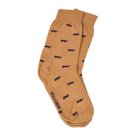 Chaussettes hautes en coton beige imprimées du logo de la marque