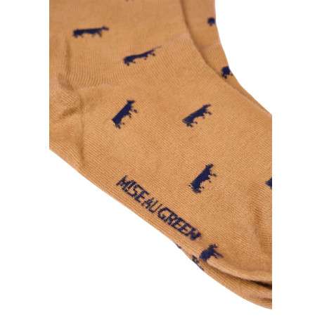 Chaussettes hautes en coton beige imprimées du logo de la marque - Image 2