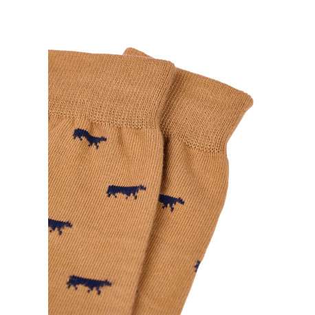 Chaussettes hautes en coton beige imprimées du logo de la marque - Image 3