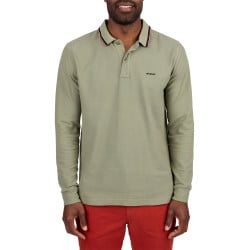 Polo en coton biologique kaki uni droit avec un col boutonné à liserés