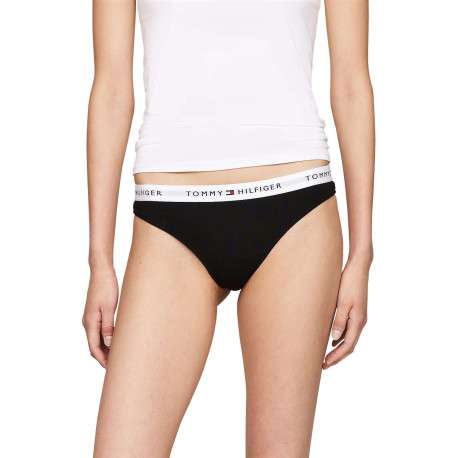 Lot de 3 strings en coton noir uni avec tailles élastiquées blanches - Image 3