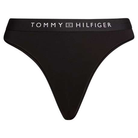 Culotte bikini noire unie avec surpiqûres noire et taille élastiquée
