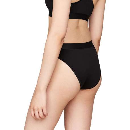Culotte bikini noire unie avec surpiqûres noire et taille élastiquée - Image 2